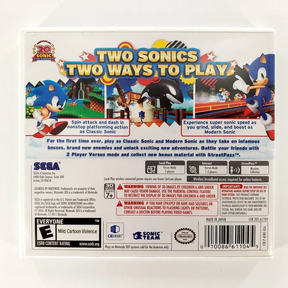 Sonic Generations (Nintendo 3DS, 2011) Authentic No Manual Tested & Works